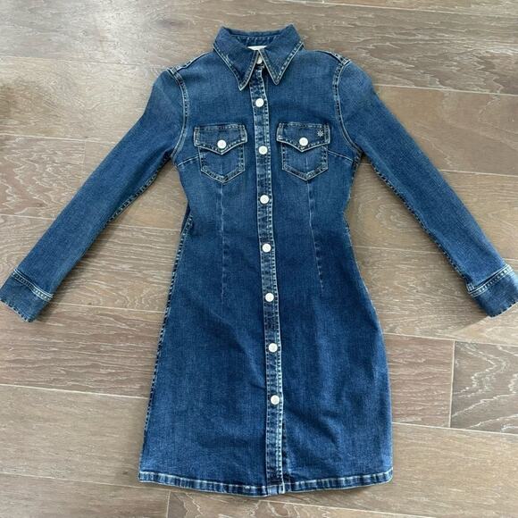 Alexa Chung for AG "The Pixie Denim Snap Front Mini Dress long sleeve XS - Picture 4 of 8